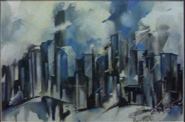 Title: CityScape1 | Medium: Watercolour on paper | Size: 12"X12" | Collection: Private collection, Mumbai