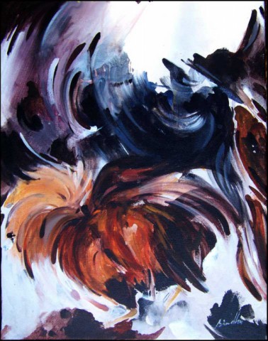 Title: Cock Fight 3 | Medium: Acrylic on Canvas | Size: 32"X28"