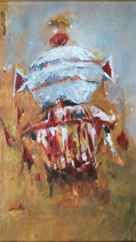 Title:On wheels Medium:Acrylic on Canvas Size:18"X24" Collection:Private Collection, Mumbai