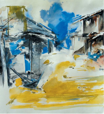 Title: Landscape1 | Medium: Watercolour on paper | Size: 12"X12" | Collection: Private collection, Udupi